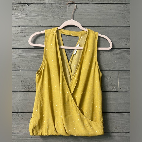 LUSH Mustard Yellow White Polkadots Surplus Wrap Bubble Top Sz Large L - Picture 10 of 13